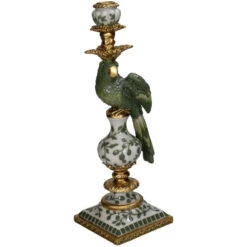 Bird Polyresin Candle Holder Green 13x13x39cm