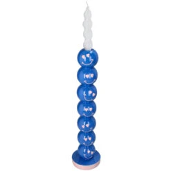 Smiley Blue Balls Candle Holder 9x9x36cm - Candle Stick Holder -Optimal Glass Plant Shop KAL 6493 kandelaar smiley kaarsenhouder blauw ballen