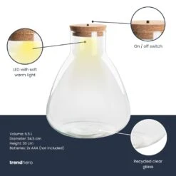 Terrarium Bottle 'Sam' - Incl. LED Cork - Closed Terrarium Ø 24.5 Cm ↑ 30 Cm -Optimal Glass Plant Shop Terrarium fles trendhero Sam
