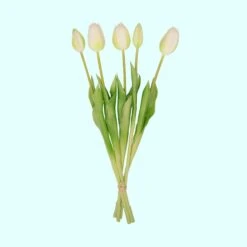 Tulip Bouquet – 5 Pieces – Various Colours – ‘Real Touch’ Artificial Tulips – 42 Cm -Optimal Glass Plant Shop boeket witte tulpen kunst WitWeb