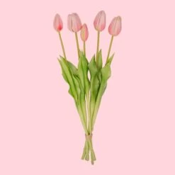 Tulip Bouquet – 5 Pieces – Various Colours – ‘Real Touch’ Artificial Tulips – 42 Cm -Optimal Glass Plant Shop tulpen boeket 5 stuks real touch RozeWeb