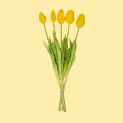 Tulip Bouquet – 5 Pieces – Various Colours – ‘Real Touch’ Artificial Tulips – 42 Cm -Optimal Glass Plant Shop tulpen boeket kunst real touch GeelWeb